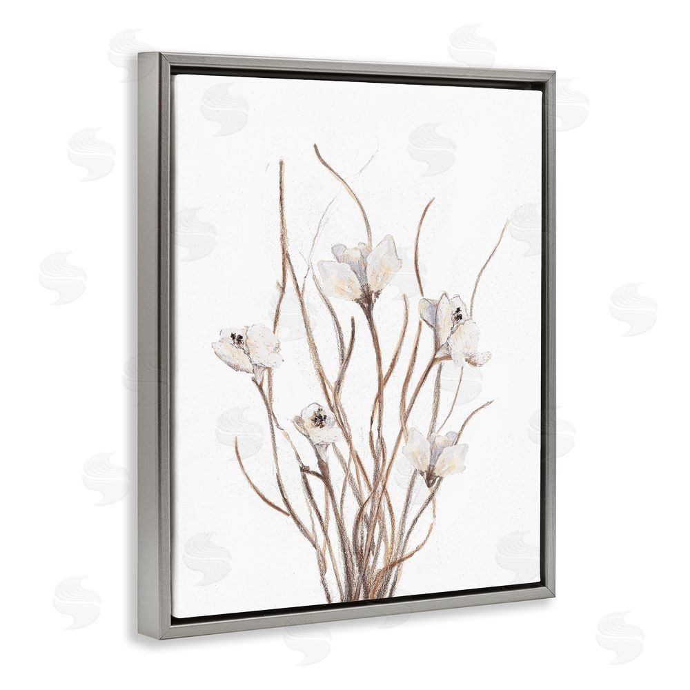 Sundance Graphics Curly Floral Branches Gray Floating Frame Canvas Wall Art Print