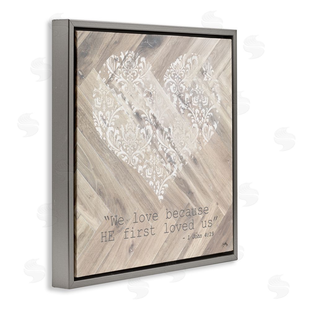 Sundance Graphics He Loved Us First Gray Floating Frame Canvas Wall Art Print