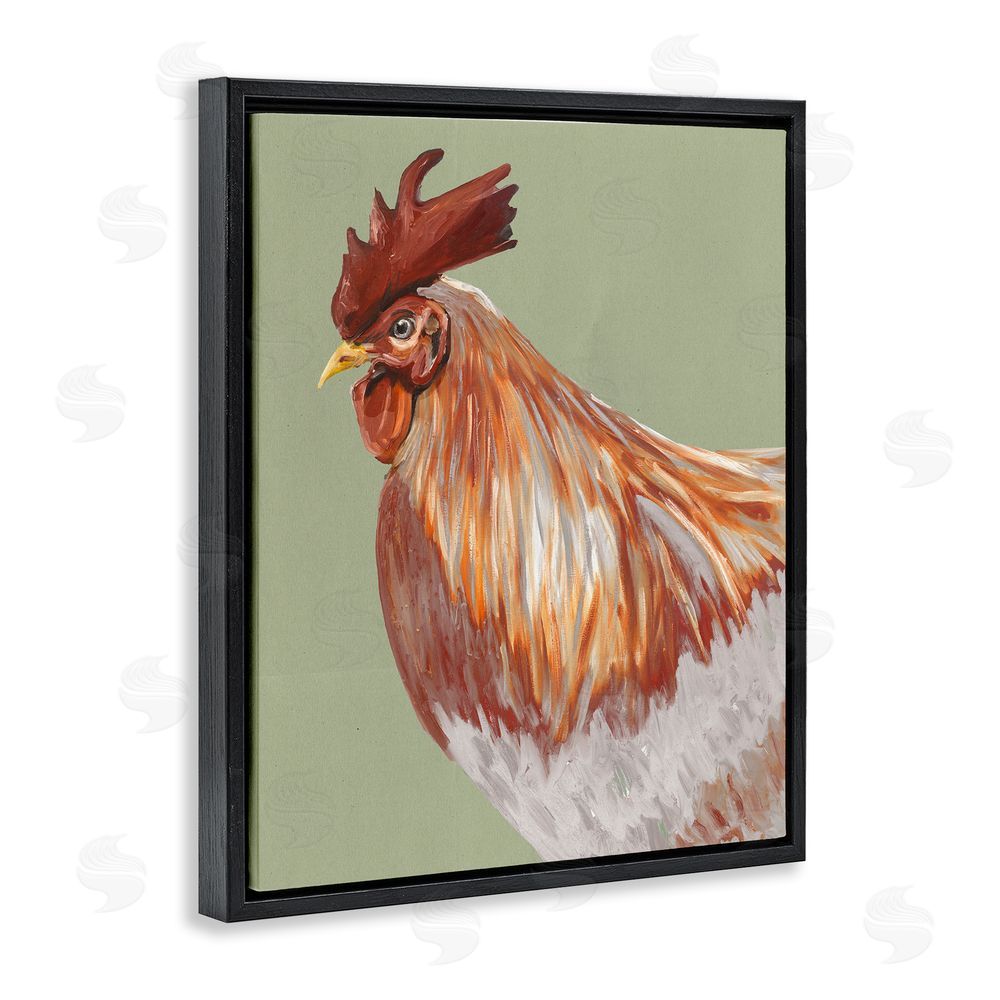 Sundance Graphics Gallant Rooster Portrait Black Floating Frame Canvas Wall Art Print