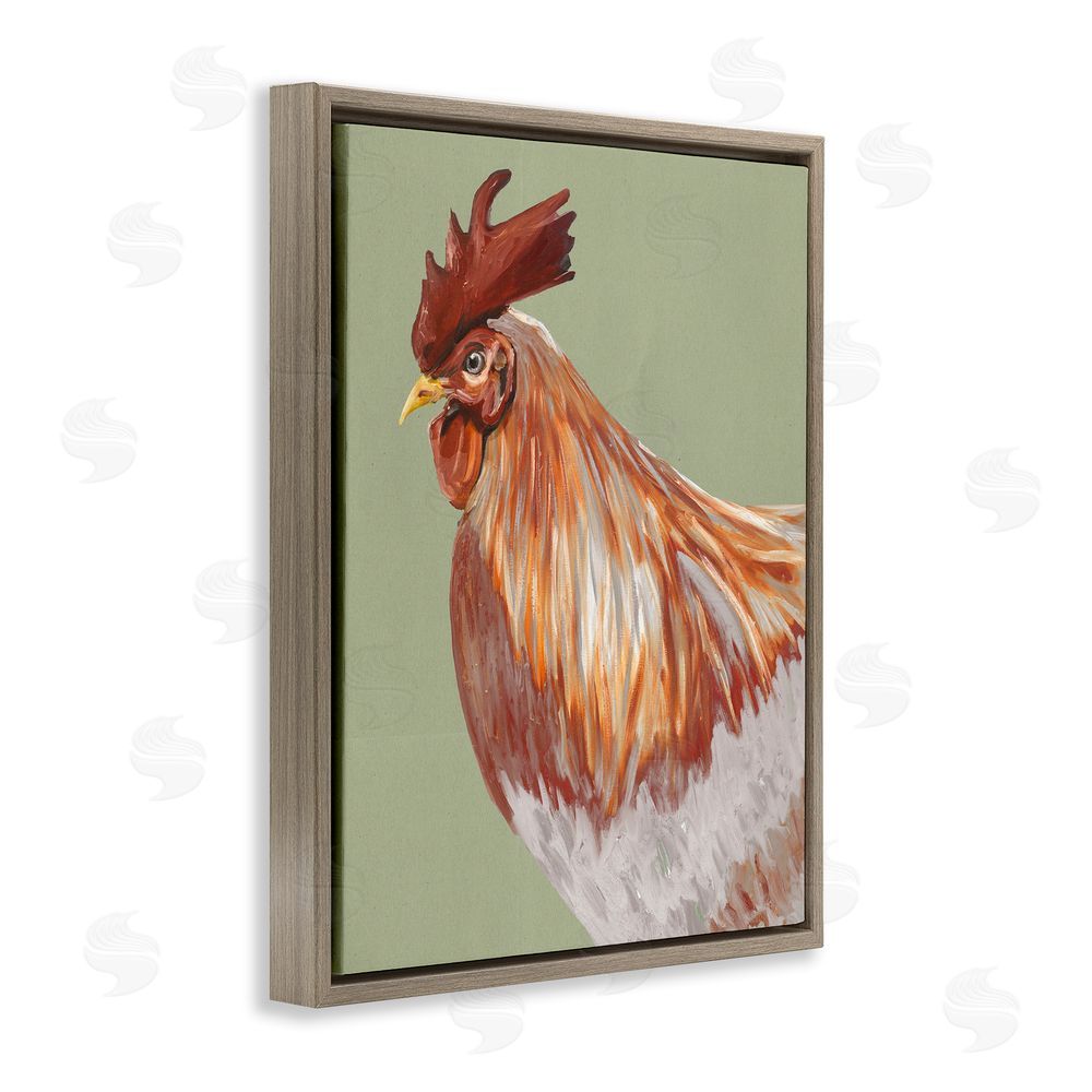 Sundance Graphics Gallant Rooster Portrait Brown Floating Frame Canvas Wall Art Print