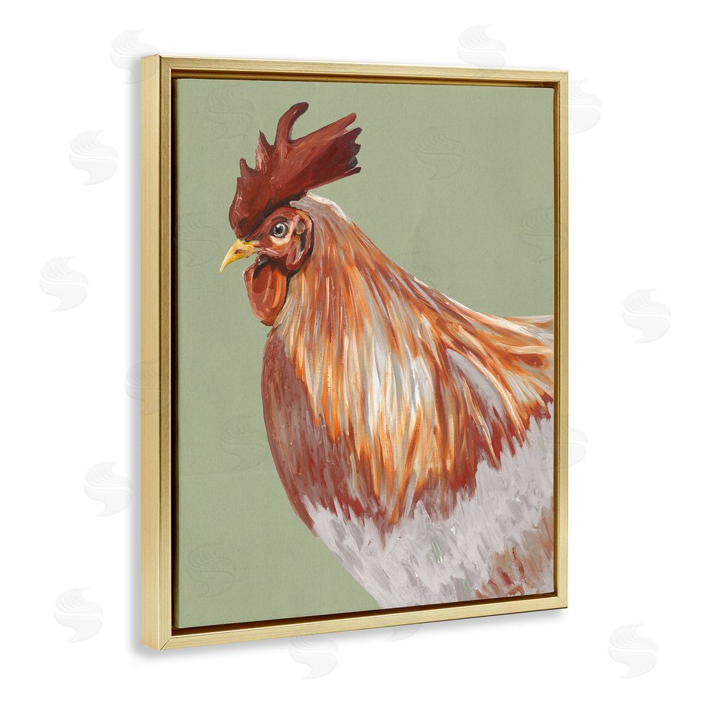 Sundance Graphics Gallant Rooster Portrait Gold Floating Frame Canvas Wall Art Print