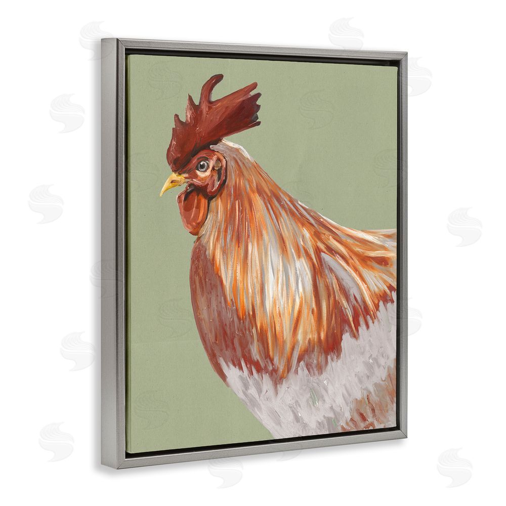 Sundance Graphics Gallant Rooster Portrait Gray Floating Frame Canvas Wall Art Print