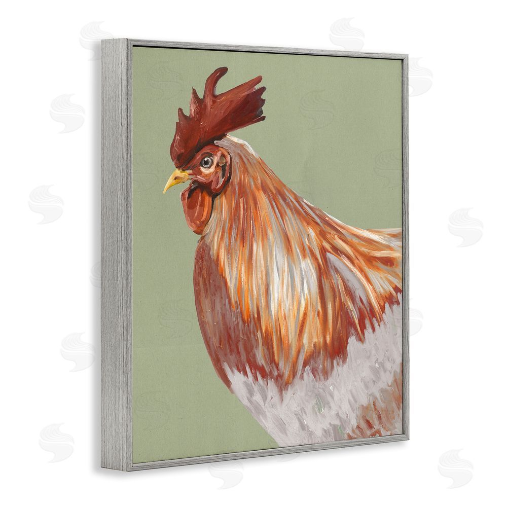 Sundance Graphics Gallant Rooster Portrait Gray Framed Giclee Wall Art Print
