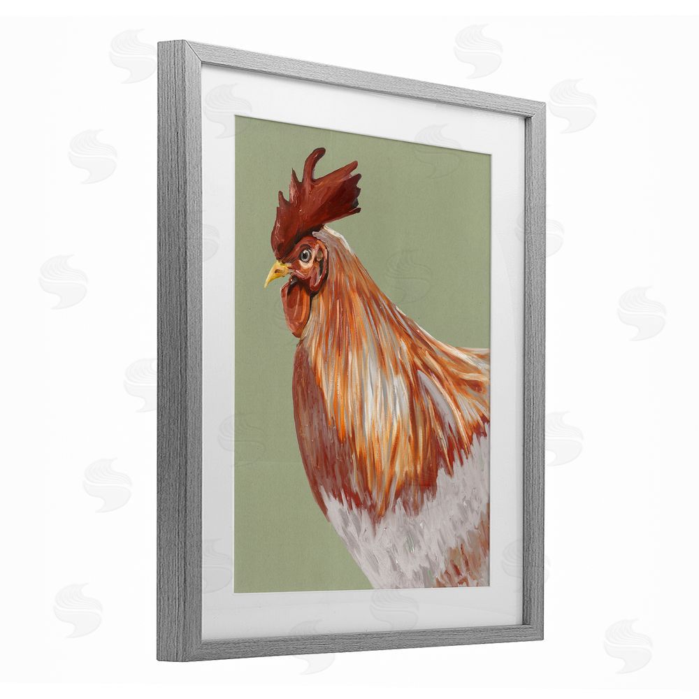 Sundance Graphics Gallant Rooster Portrait Gray Framed Print Under Glass Wall Art