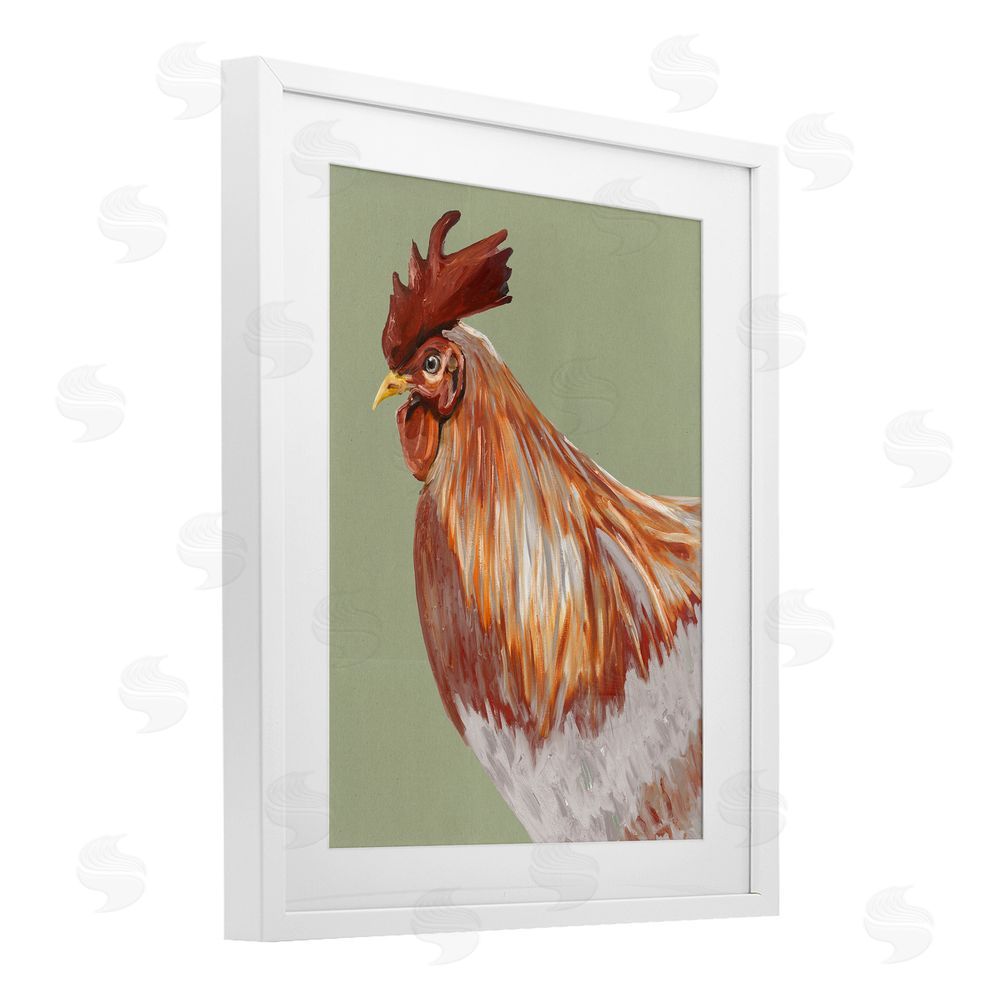 Sundance Graphics Gallant Rooster Portrait White Framed Print Under Glass Wall Art