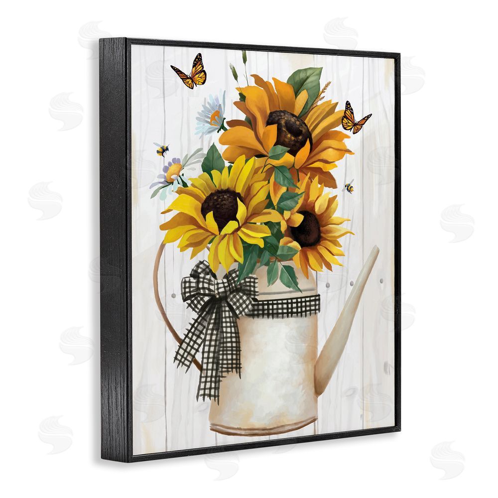 Sundance Graphics Sunflower Trio in Watering Can Black Framed Giclee Wall Art Print