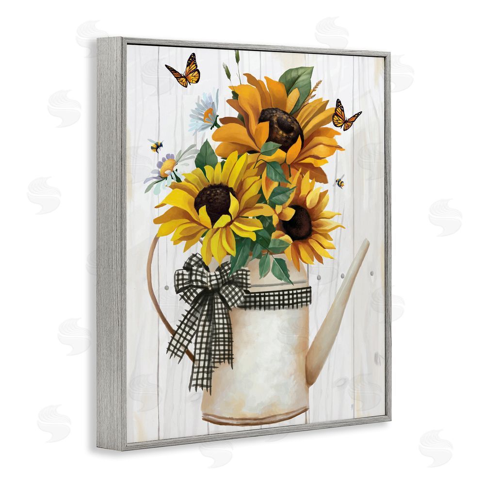 Sundance Graphics Sunflower Trio in Watering Can Gray Framed Giclee Wall Art Print