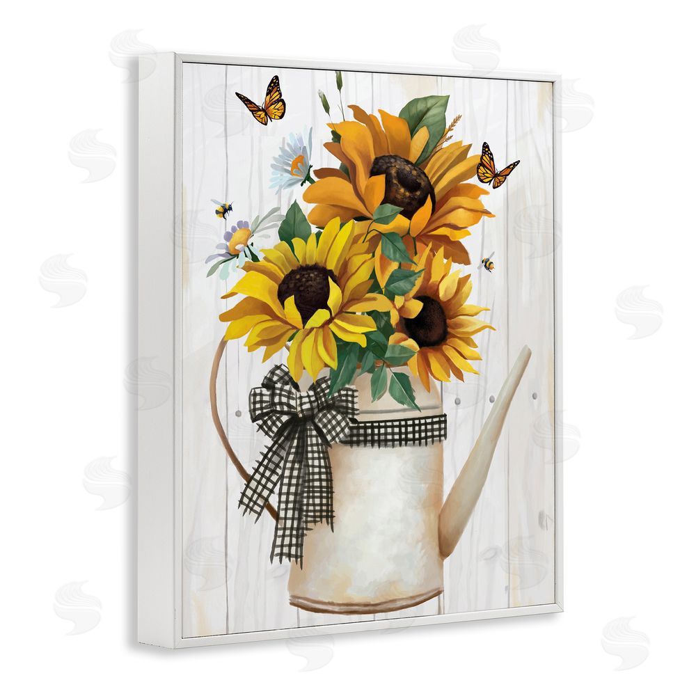 Sundance Graphics Sunflower Trio in Watering Can White Framed Giclee Wall Art Print