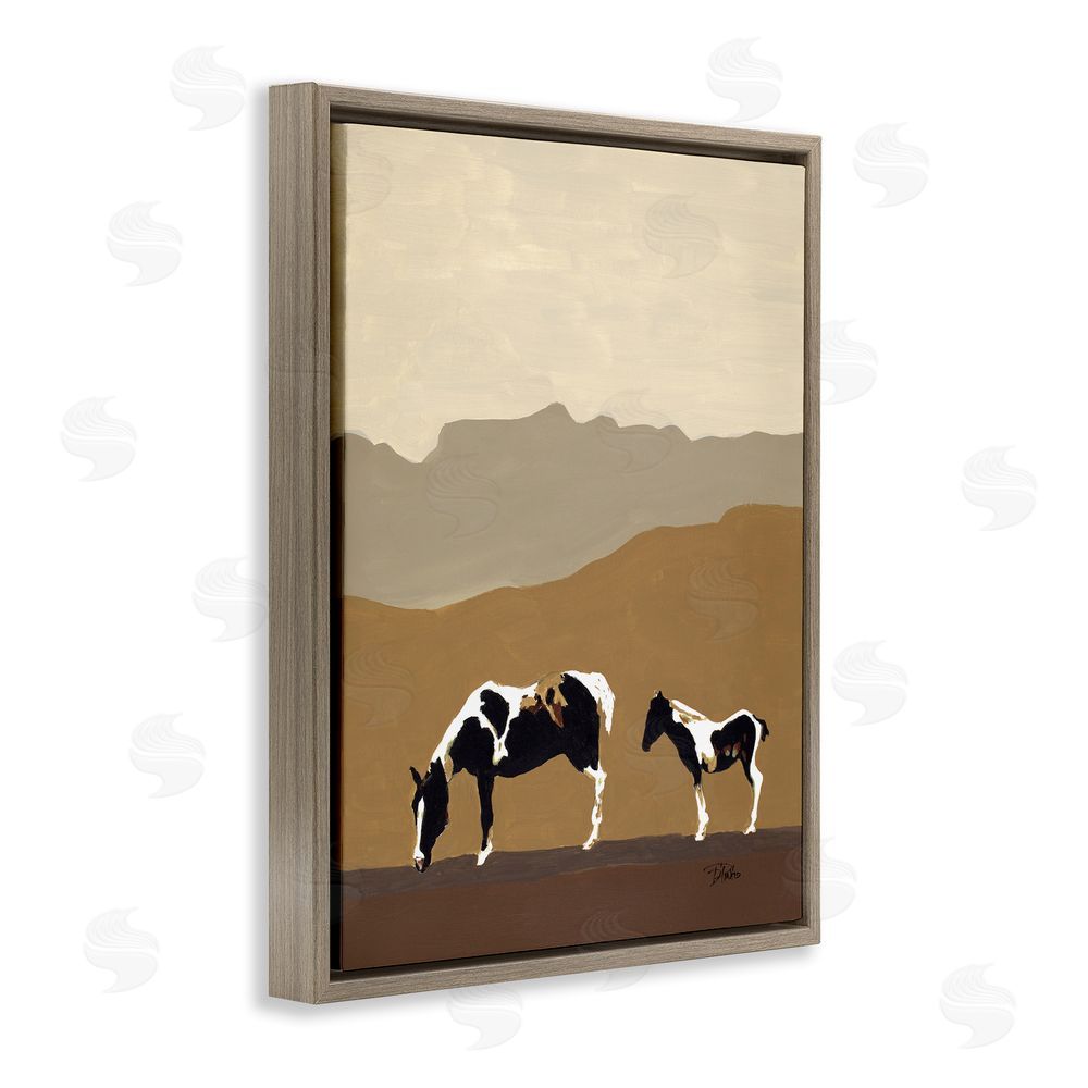 Sundance Graphics Modern Mountains Horses Brown Floating Frame Canvas Wall Art Print