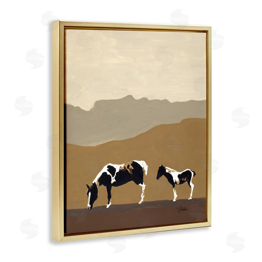 Sundance Graphics Modern Mountains Horses Gold Floating Frame Canvas Wall Art Print