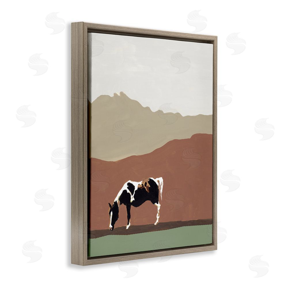 Sundance Graphics Modern Mountains Horse Brown Floating Frame Canvas Wall Art Print