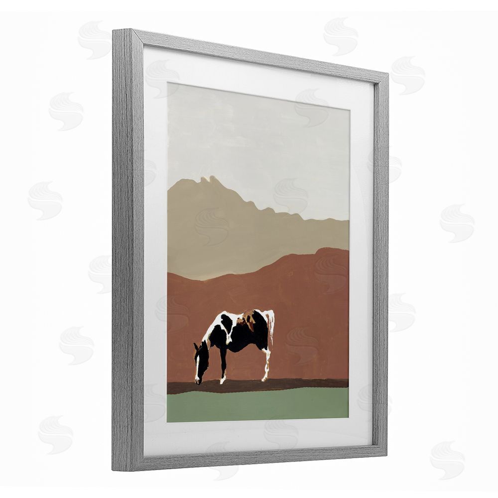 Sundance Graphics Modern Mountains Horse Gray Framed Print Under Glass Wall Art
