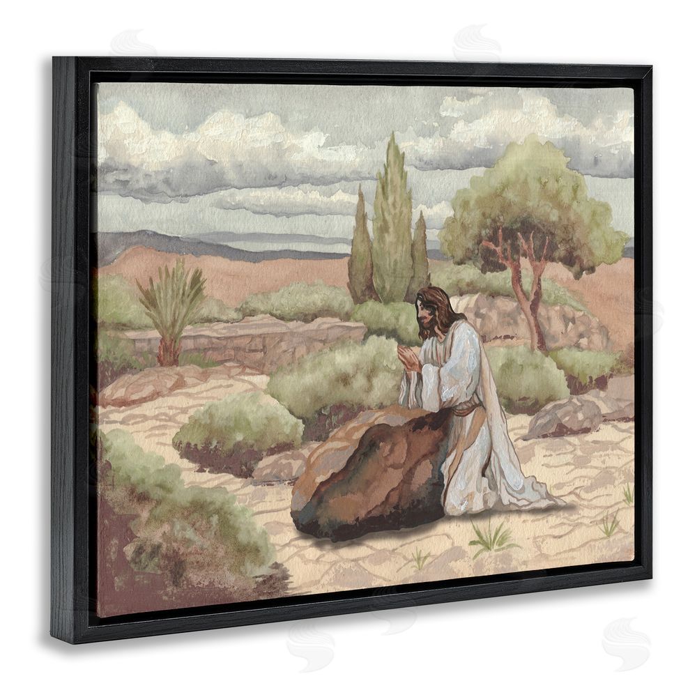 Sundance Graphics Jesus Praying Countryside Black Floating Frame Canvas Wall Art Print