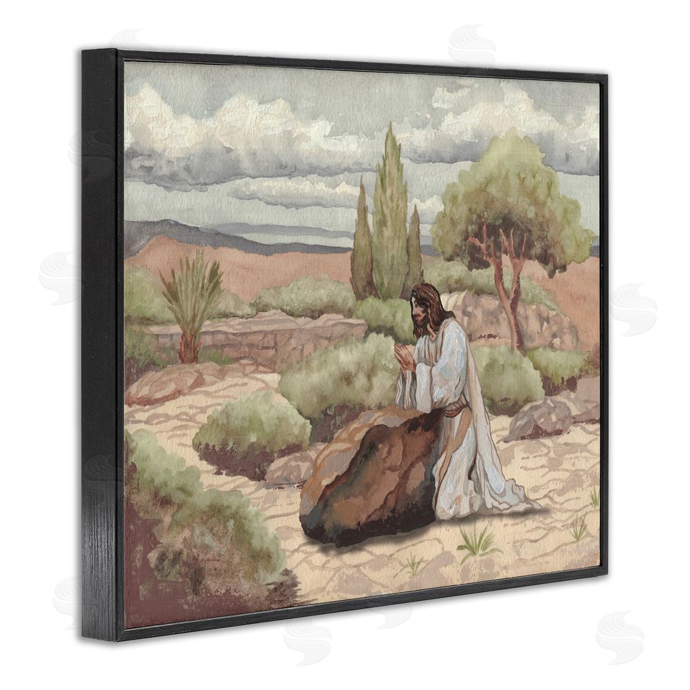 Sundance Graphics Jesus Praying Countryside Black Framed Giclee Wall Art Print
