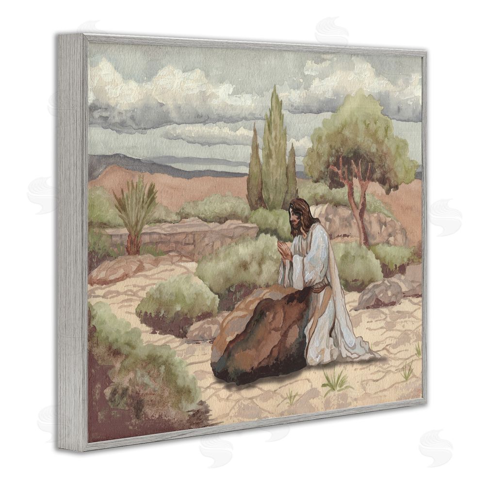 Sundance Graphics Jesus Praying Countryside Gray Framed Giclee Wall Art Print