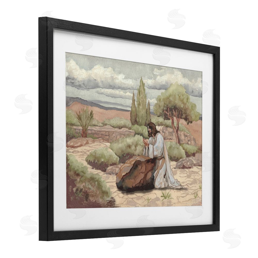 Sundance Graphics Jesus Praying Countryside Black Framed Print Under Glass Wall Art