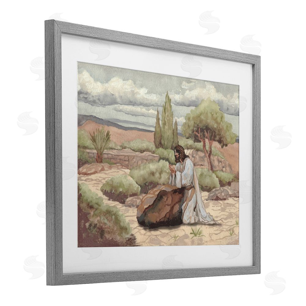 Sundance Graphics Jesus Praying Countryside Gray Framed Print Under Glass Wall Art
