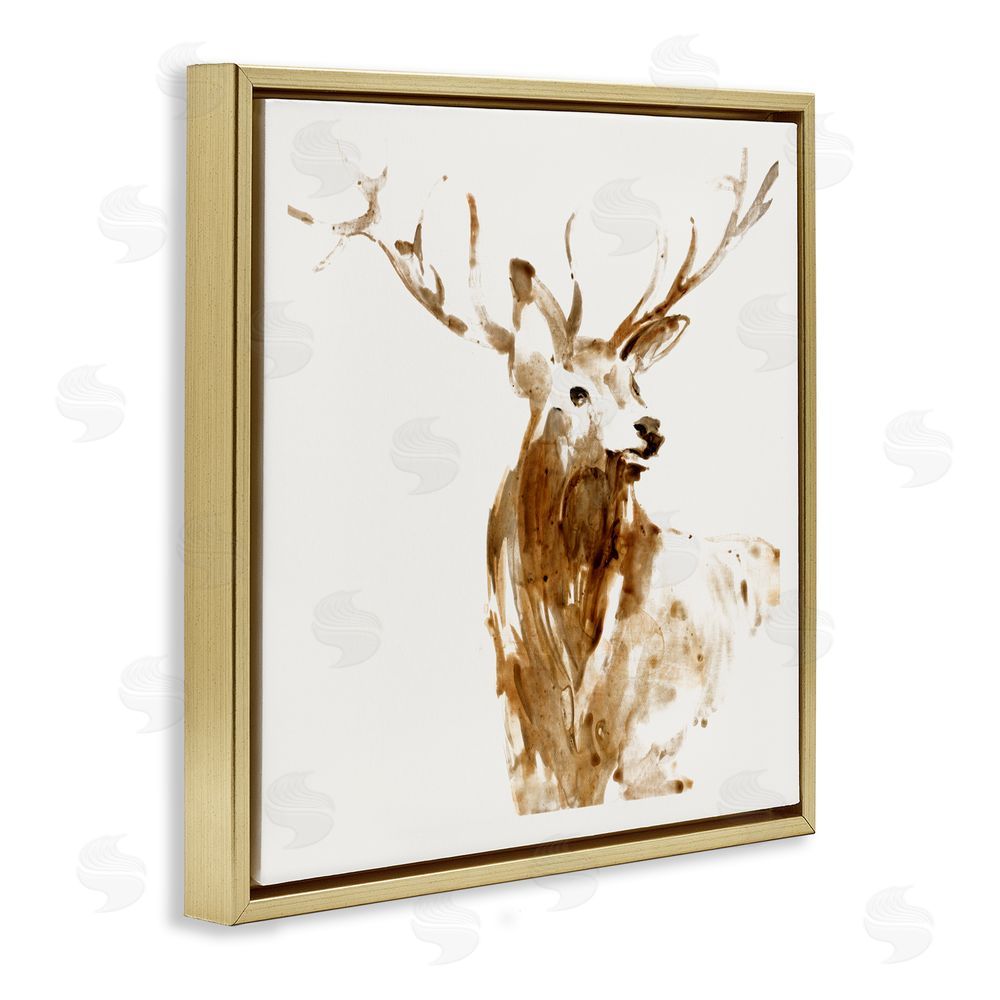Sundance Graphics Deer Portrait Head Shot Gold Floating Frame Canvas Wall Art Print