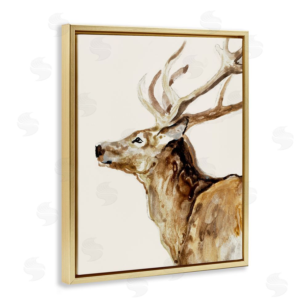 Sundance Graphics Deer Portrait Profile View Gold Floating Frame Canvas Wall Art Print