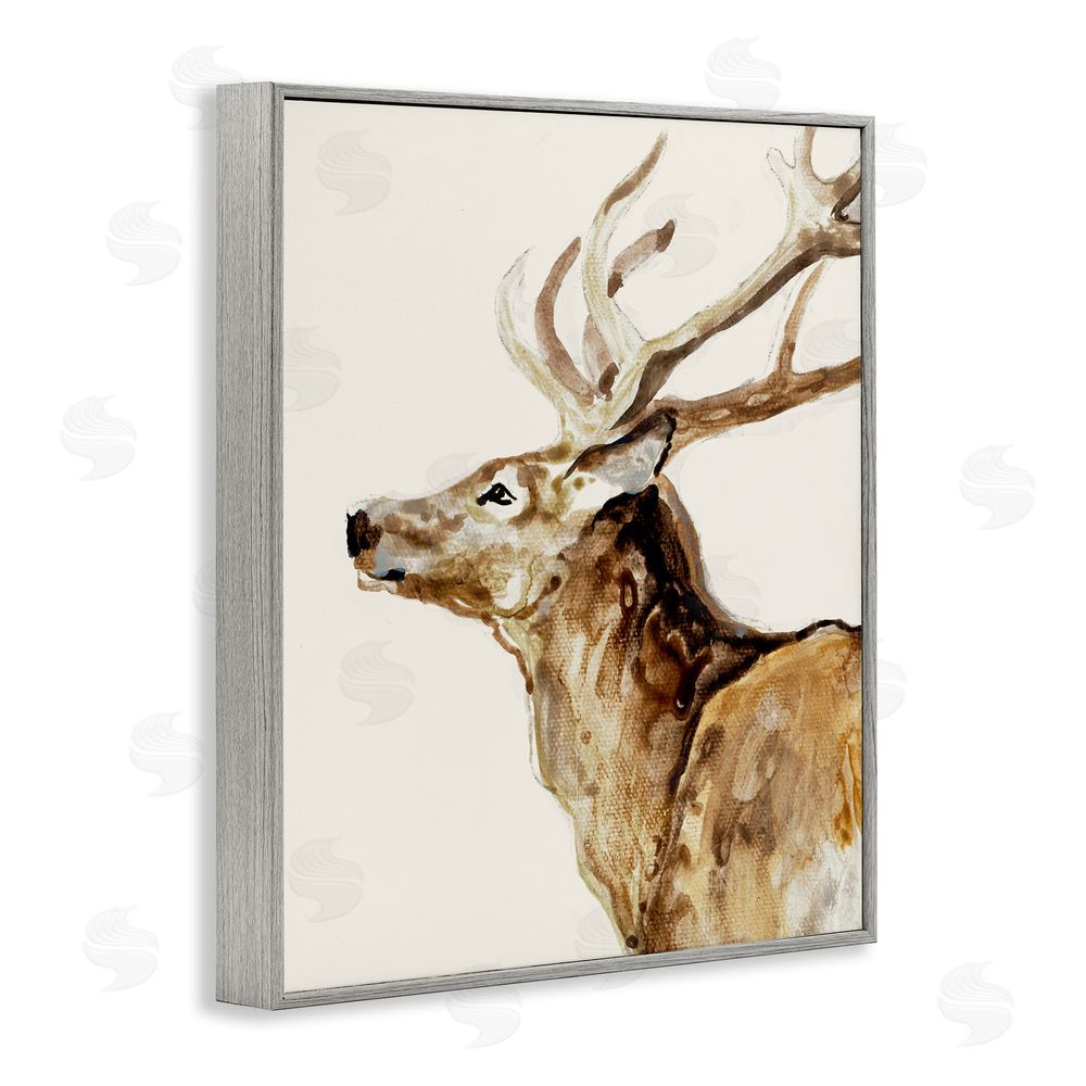 Sundance Graphics Deer Portrait Profile View Gray Framed Giclee Wall Art Print
