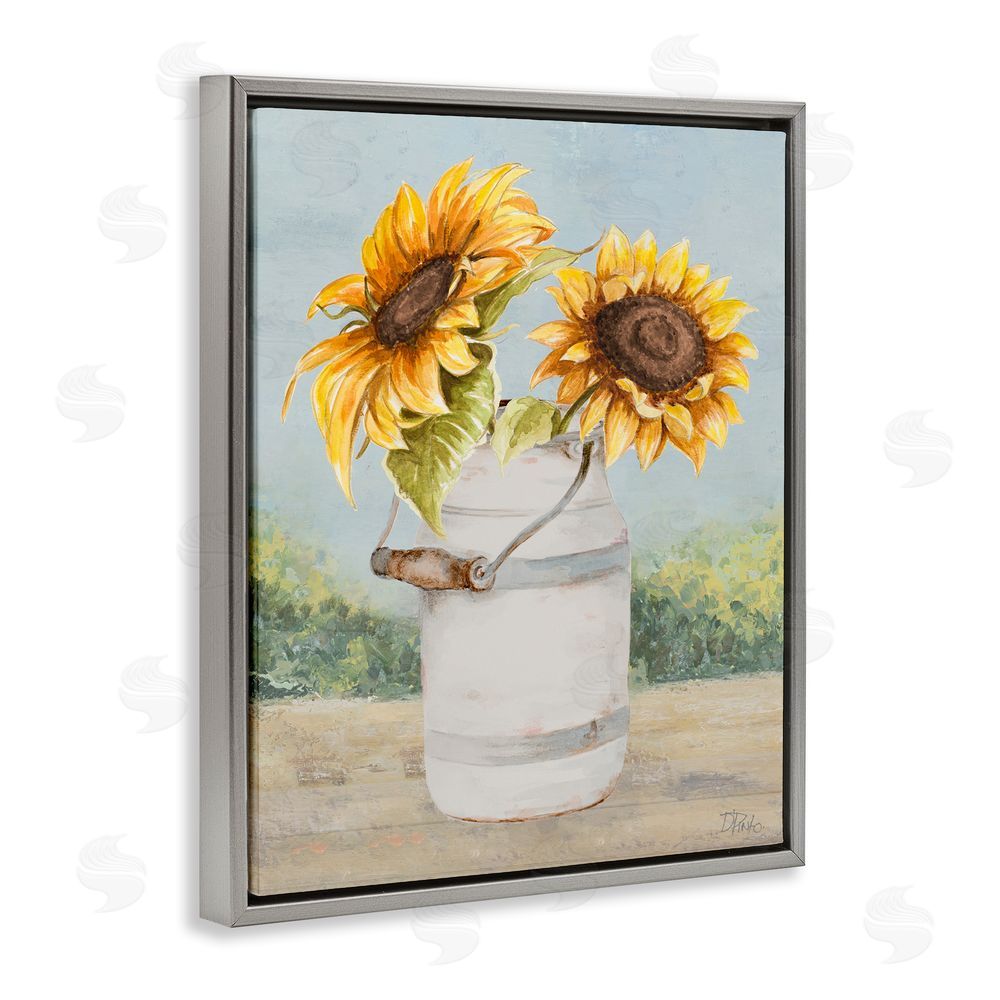Sundance Graphics Sunflower Pitcher in Country Gray Floating Frame Canvas Wall Art Print