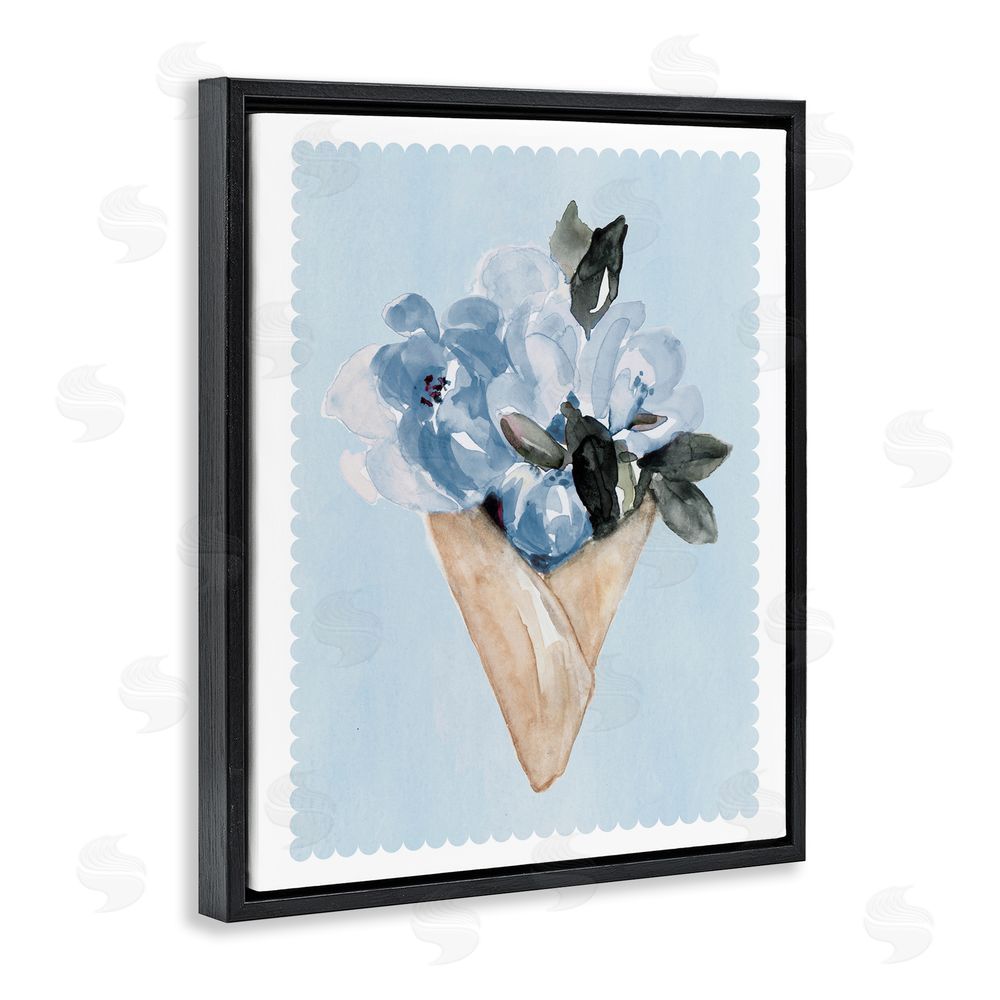 Sundance Graphics Blue Flower Gift Bouquet Black Floating Frame Canvas Wall Art Print