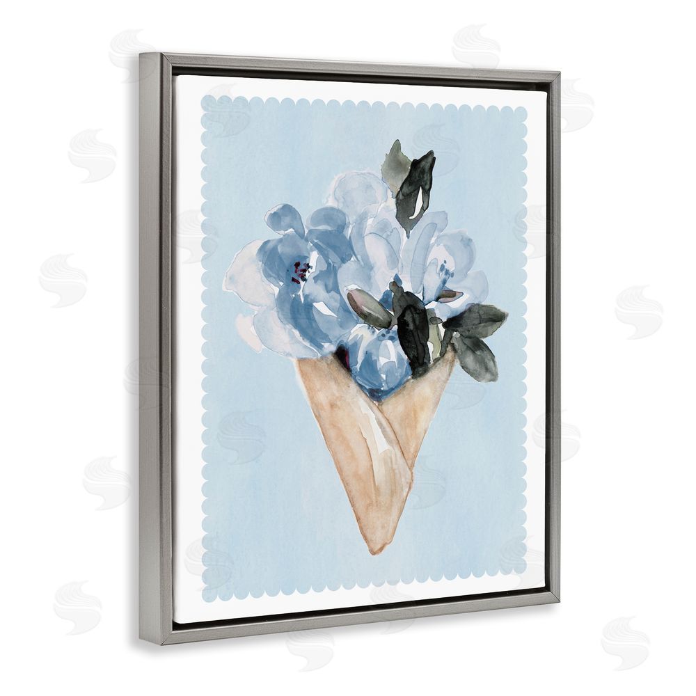 Sundance Graphics Blue Flower Gift Bouquet Gray Floating Frame Canvas Wall Art Print