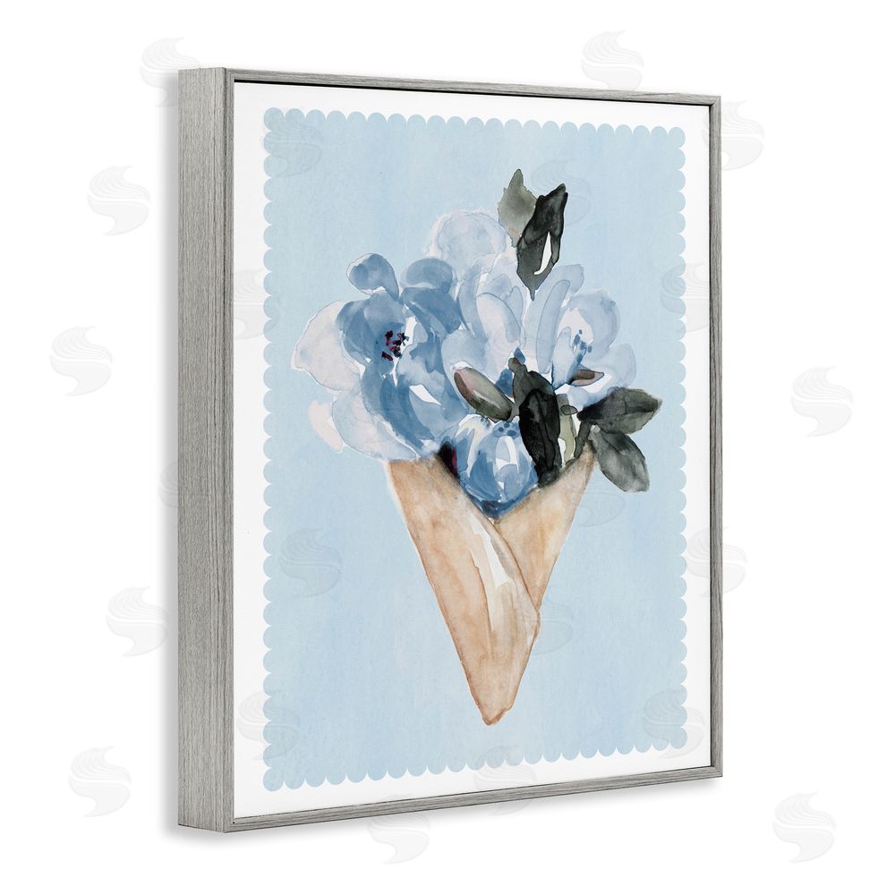 Sundance Graphics Blue Flower Gift Bouquet Gray Framed Giclee Wall Art Print