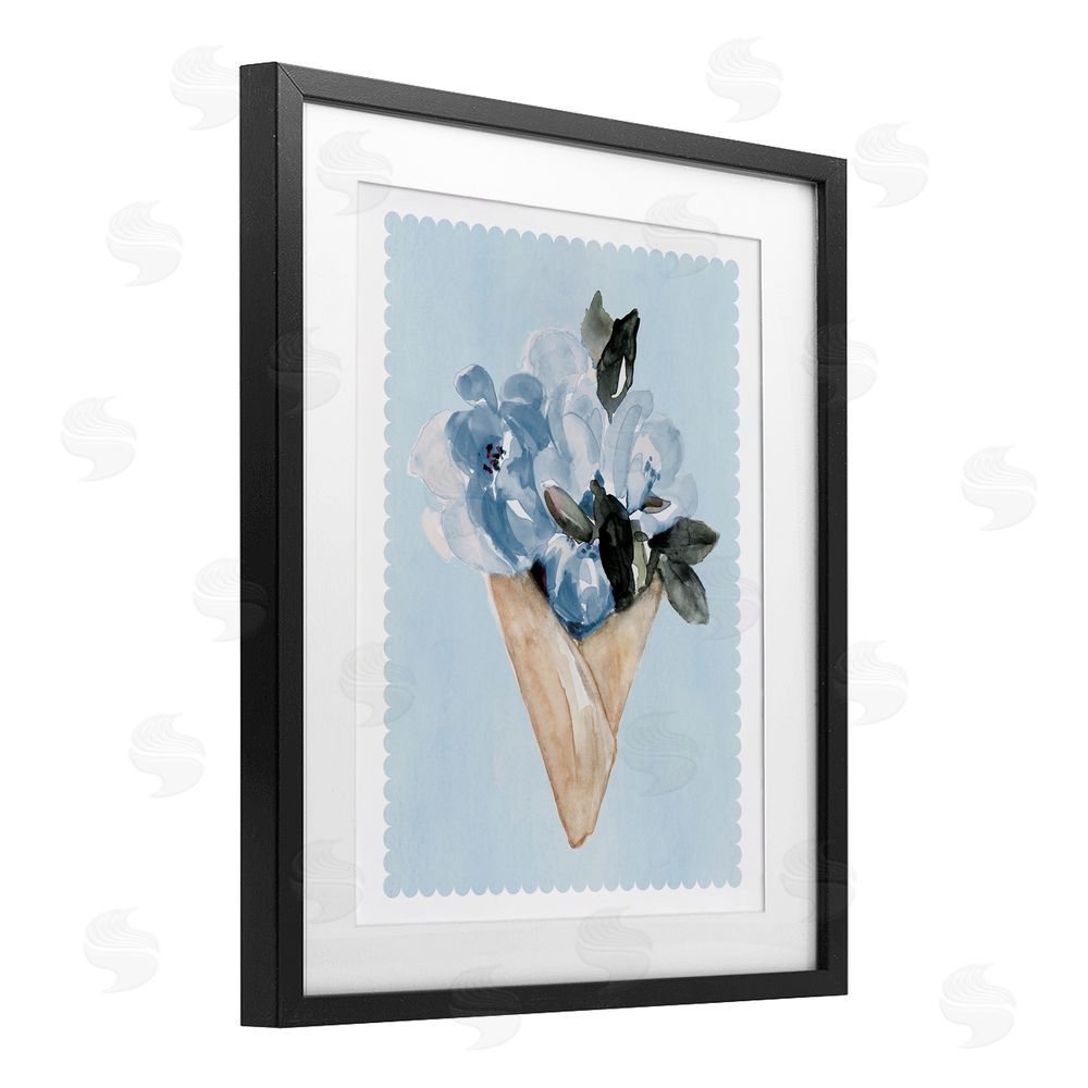 Sundance Graphics Blue Flower Gift Bouquet Black Framed Print Under Glass Wall Art