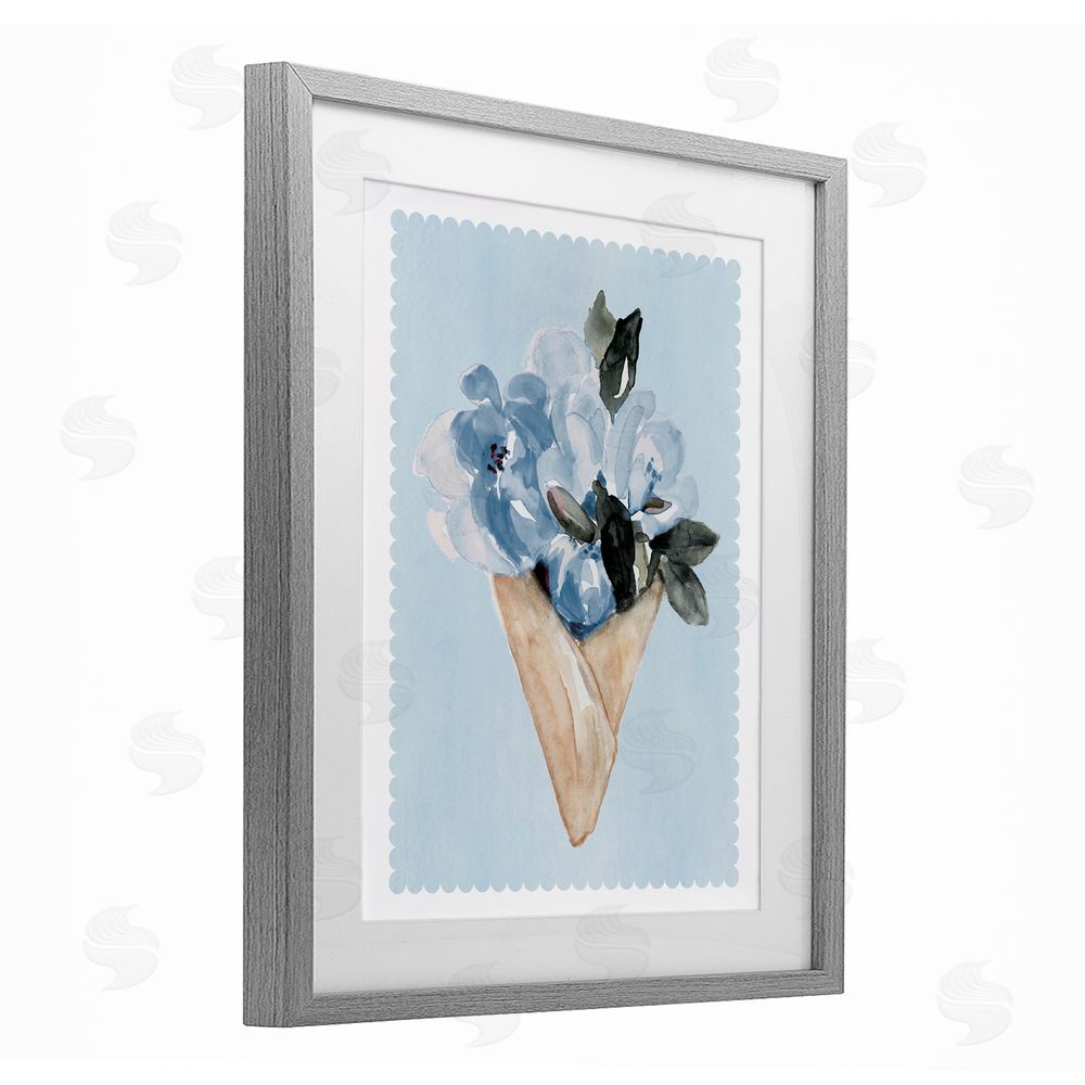 Sundance Graphics Blue Flower Gift Bouquet Gray Framed Print Under Glass Wall Art