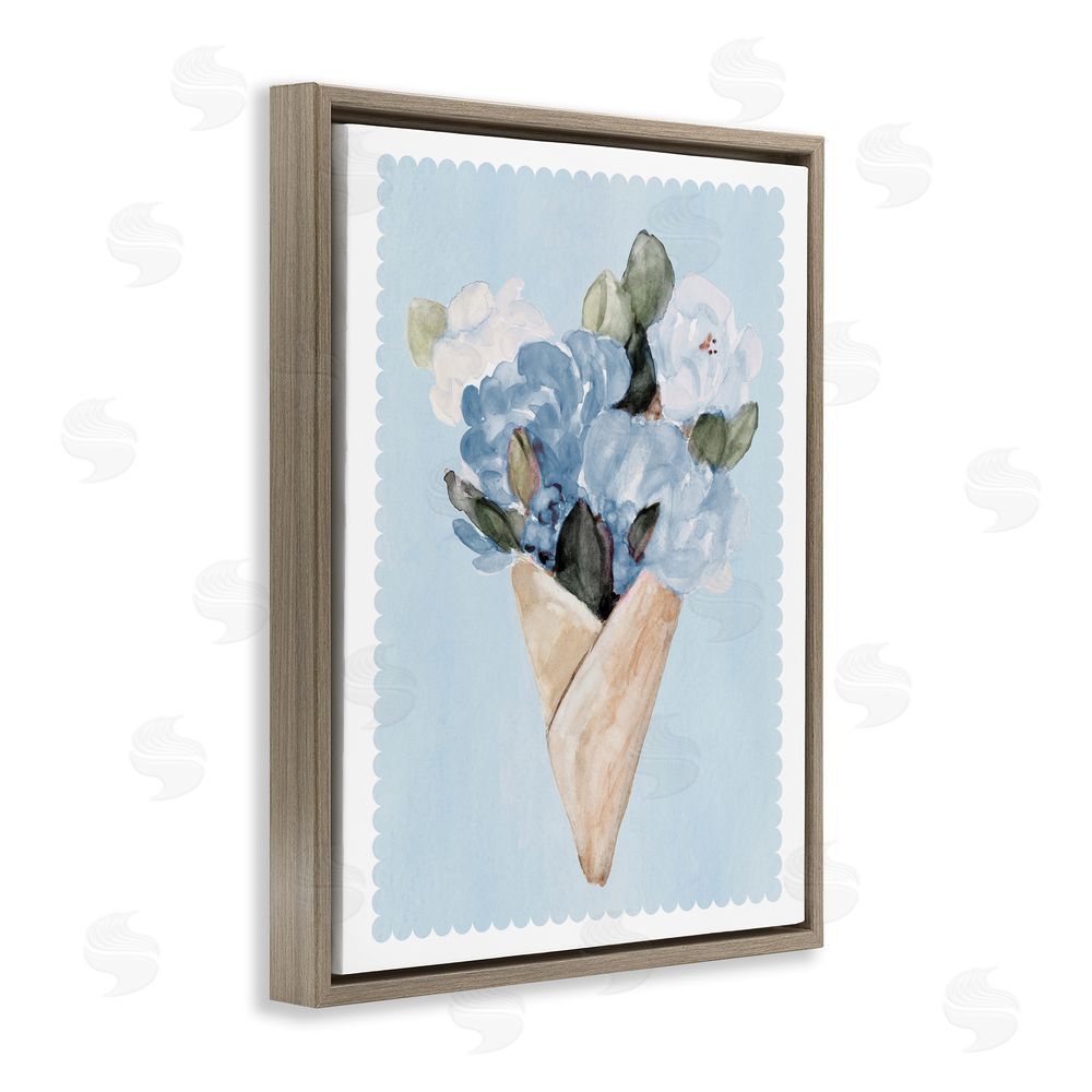 Sundance Graphics Blue Gift Bouquet Brown Floating Frame Canvas Wall Art Print