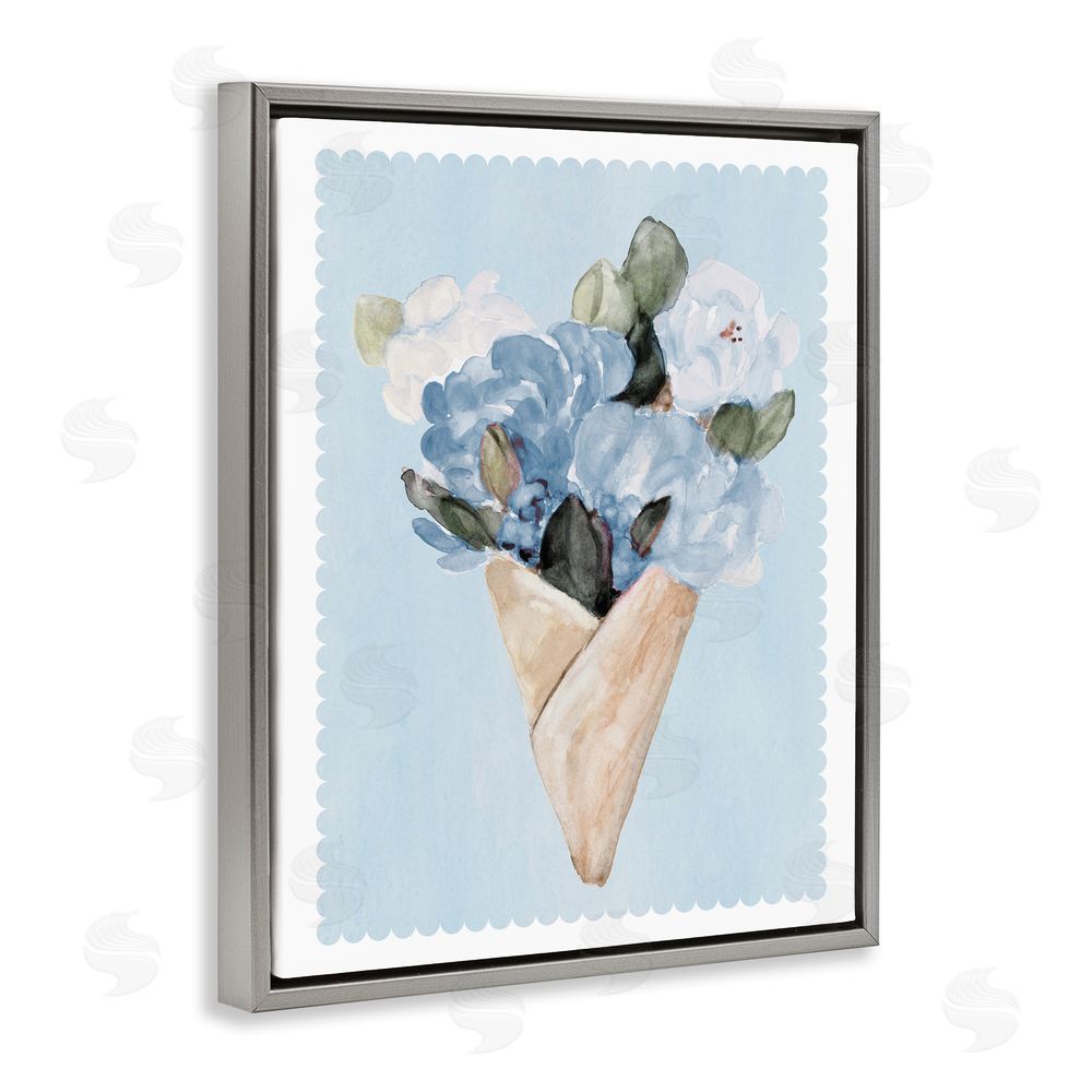 Sundance Graphics Blue Gift Bouquet Gray Floating Frame Canvas Wall Art Print