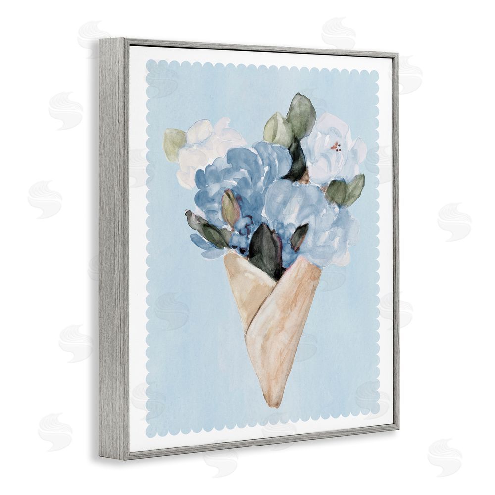 Sundance Graphics Blue Gift Bouquet Gray Framed Giclee Wall Art Print
