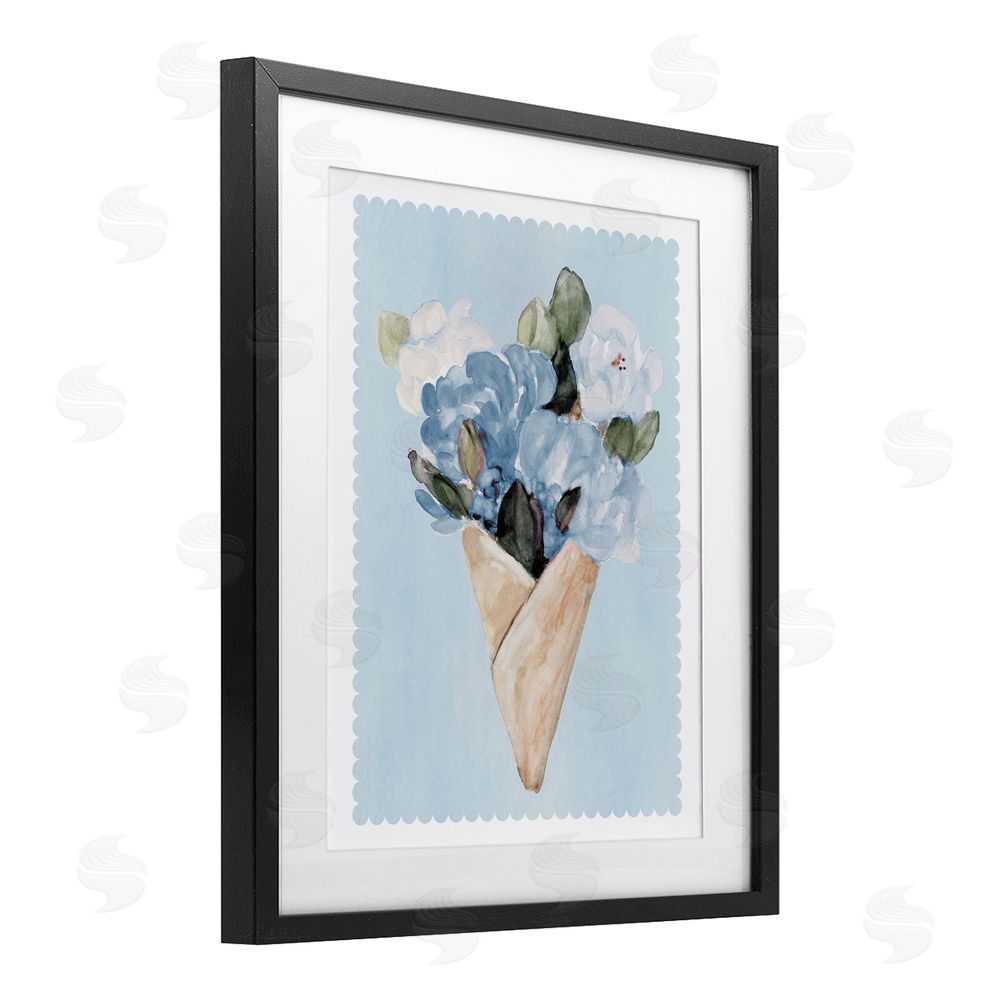 Sundance Graphics Blue Gift Bouquet Black Framed Print Under Glass Wall Art