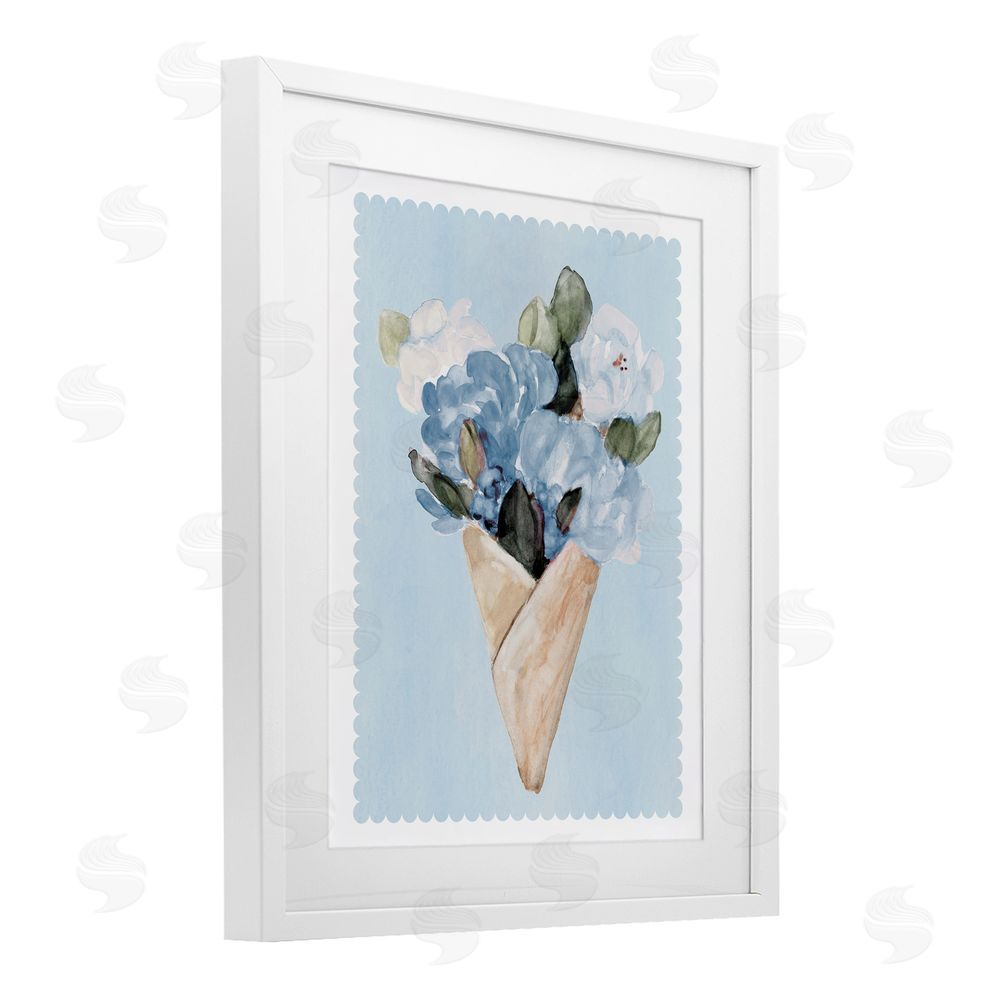 Sundance Graphics Blue Gift Bouquet White Framed Print Under Glass Wall Art