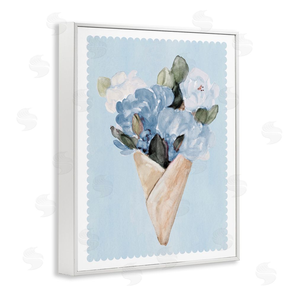 Sundance Graphics Blue Gift Bouquet White Framed Giclee Wall Art Print
