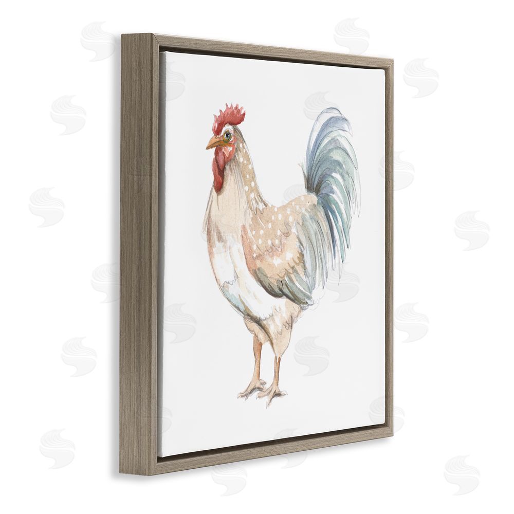 Sundance Graphics Watercolor Rooster Sketch Brown Floating Frame Canvas Wall Art Print
