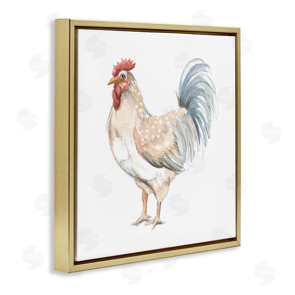 Sundance Graphics Watercolor Rooster Sketch Gold Floating Frame Canvas Wall Art Print