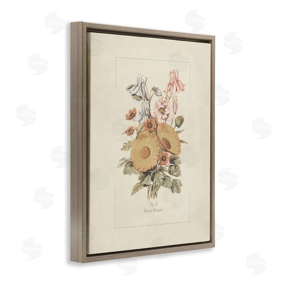 Sundance Graphics Flower Bouquet Vintage Garden Brown Floating Frame Canvas Wall Art Print