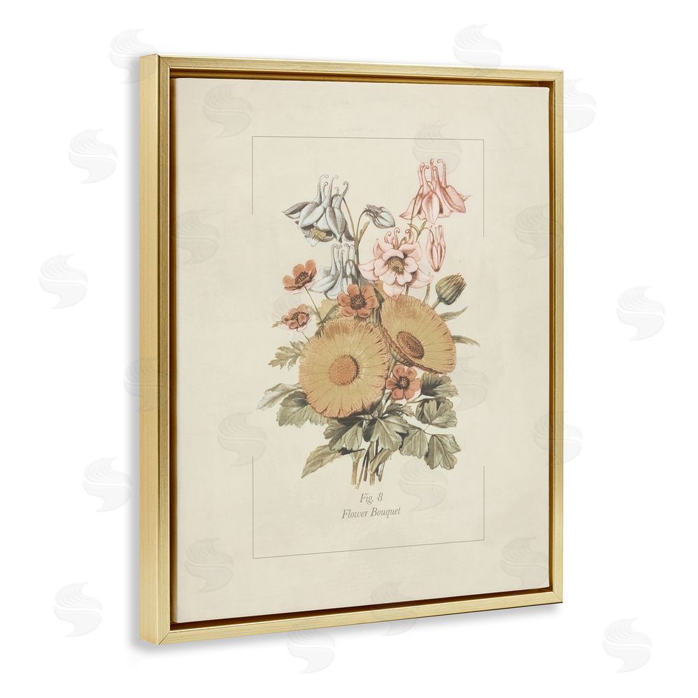 Sundance Graphics Flower Bouquet Vintage Garden Gold Floating Frame Canvas Wall Art Print