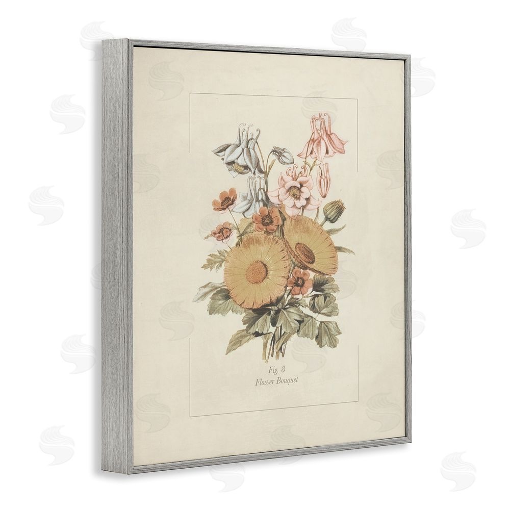 Sundance Graphics Flower Bouquet Vintage Garden Gray Framed Giclee Wall Art Print