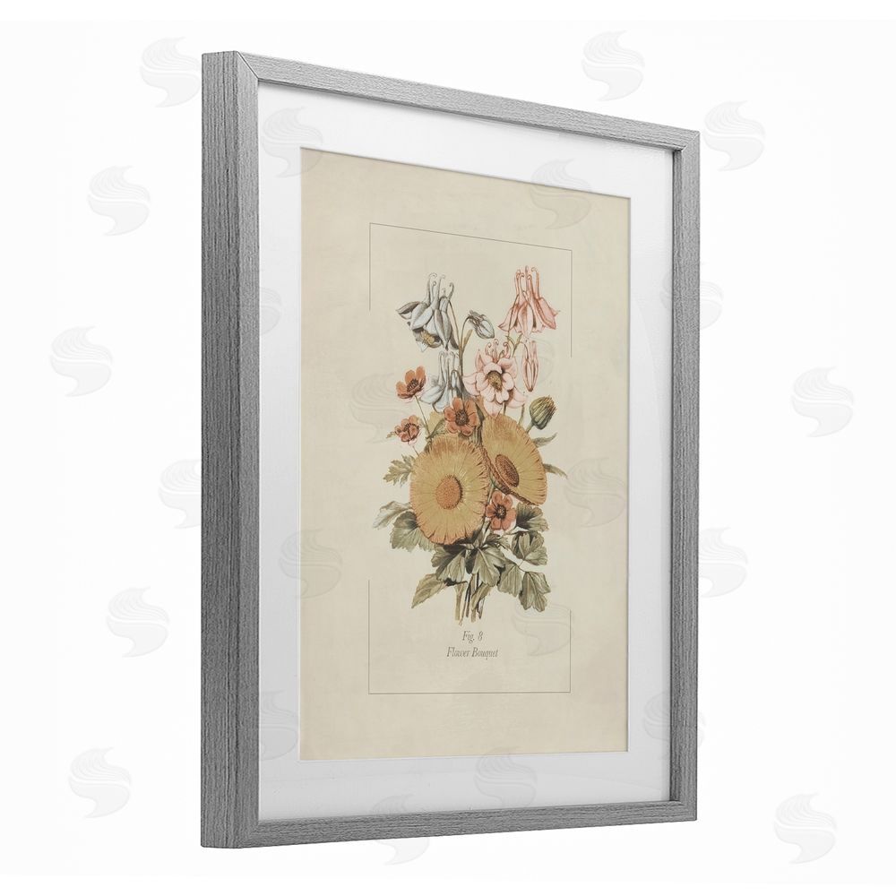 Sundance Graphics Flower Bouquet Vintage Garden Gray Framed Print Under Glass Wall Art