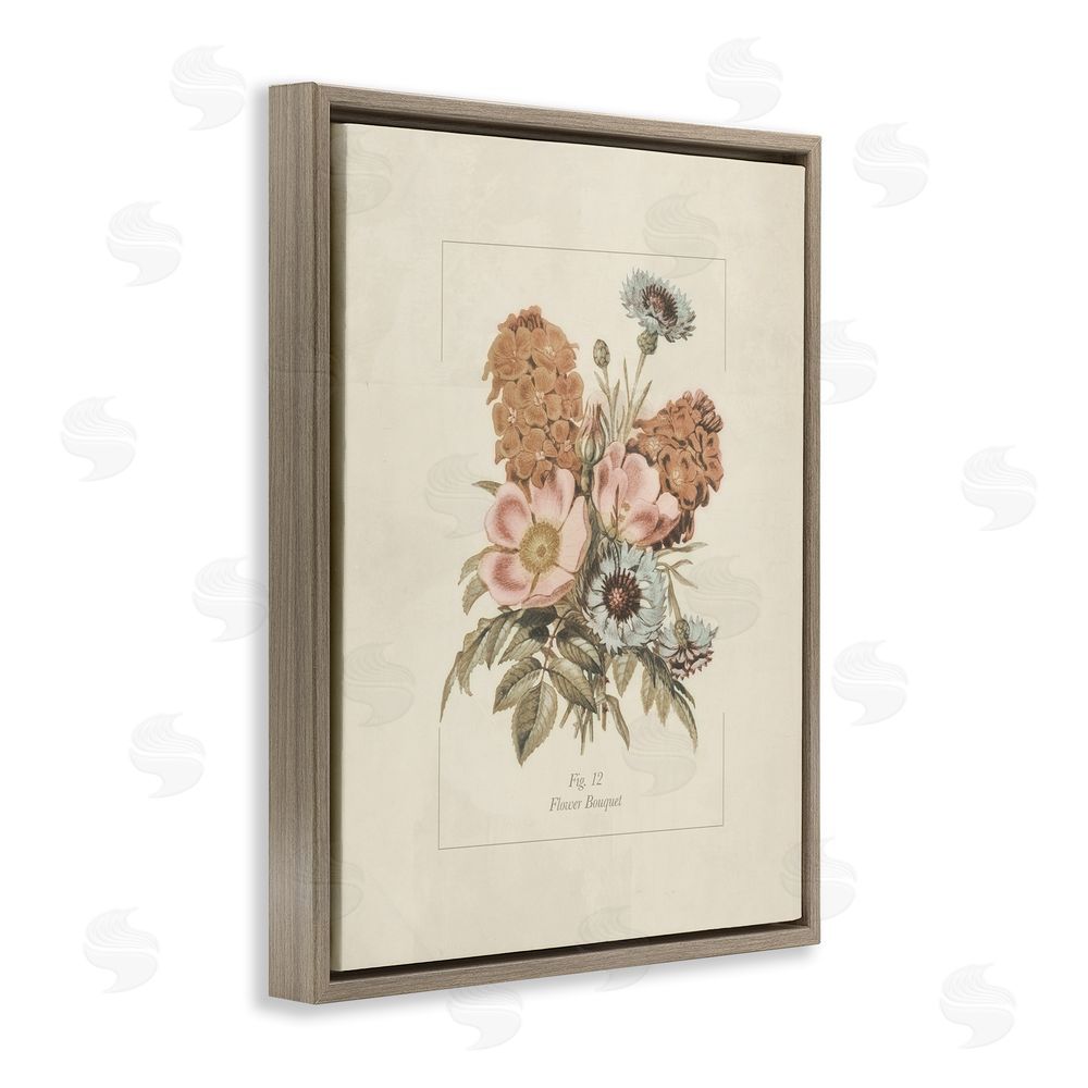 Sundance Graphics Flower Bouquet Vintage Blossoms Brown Floating Frame Canvas Wall Art Print