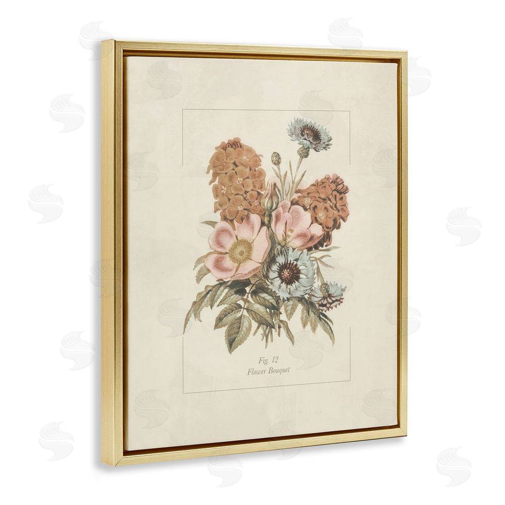 Sundance Graphics Flower Bouquet Vintage Blossoms Gold Floating Frame Canvas Wall Art Print