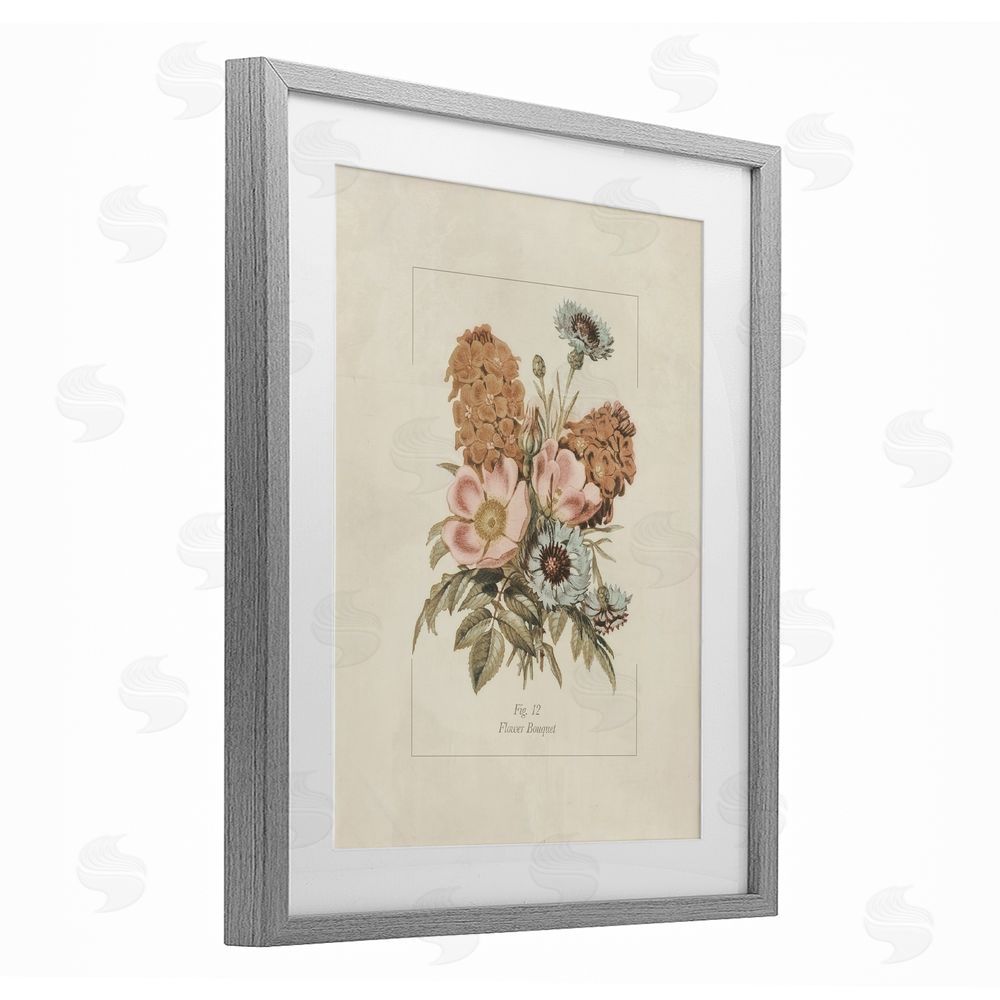 Sundance Graphics Flower Bouquet Vintage Blossoms Gray Framed Print Under Glass Wall Art