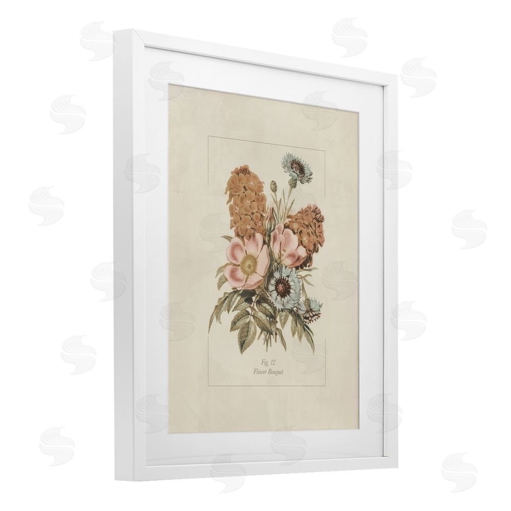 Sundance Graphics Flower Bouquet Vintage Blossoms White Framed Print Under Glass Wall Art