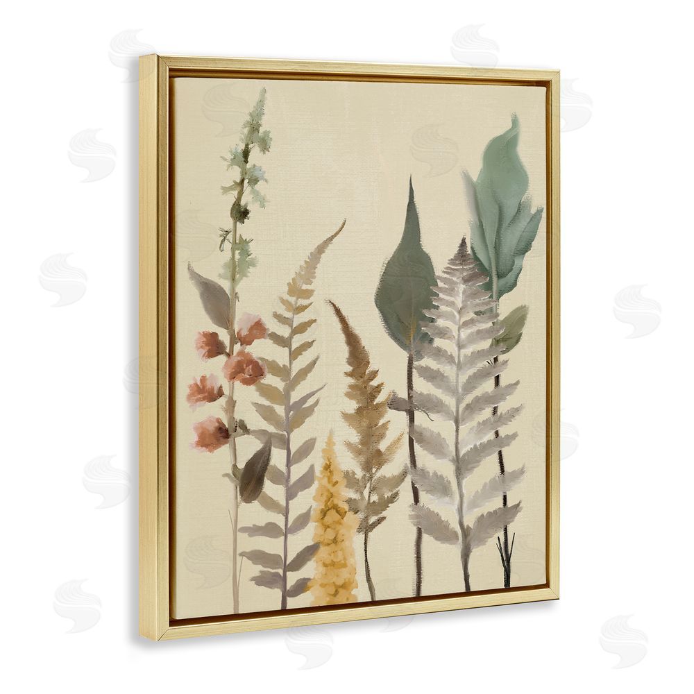Sundance Graphics Fall Botanicals Forest Ferns Gold Floating Frame Canvas Wall Art Print