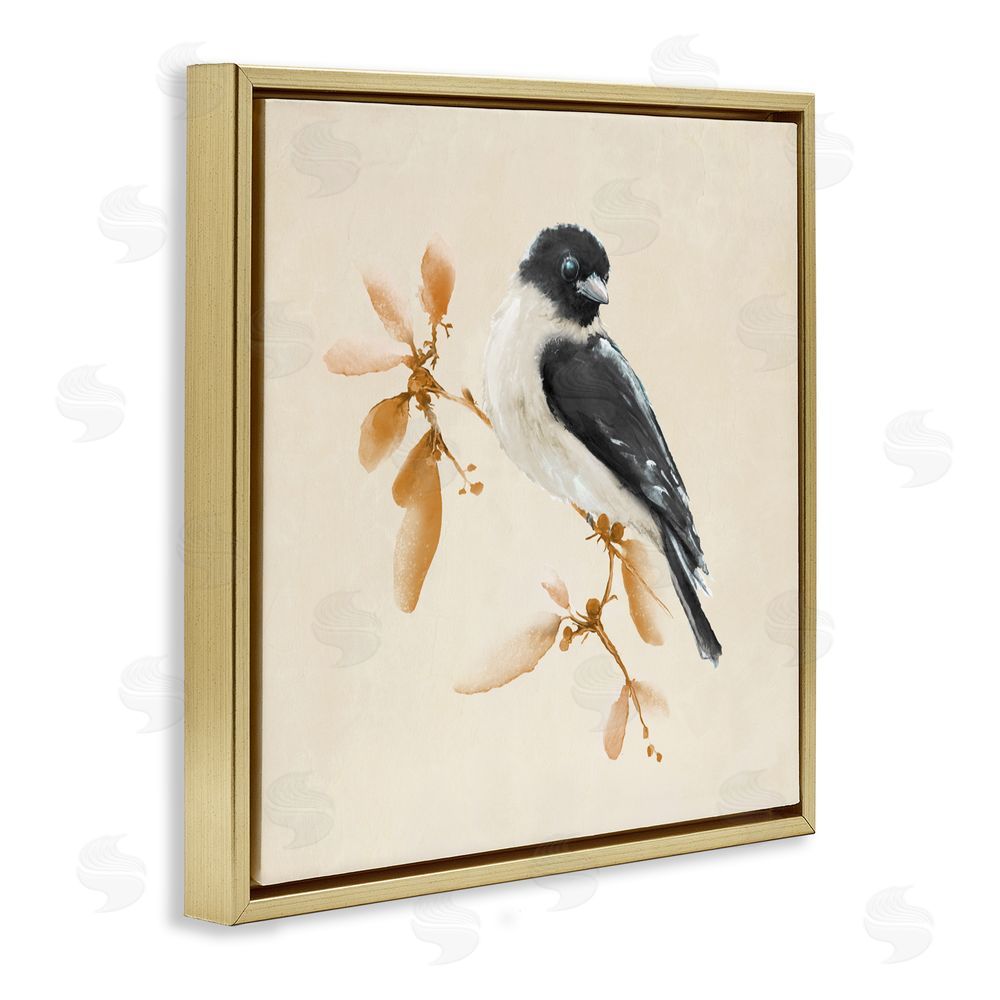 Sundance Graphics Subtle Watercolor Chickadee Gold Floating Frame Canvas Wall Art Print