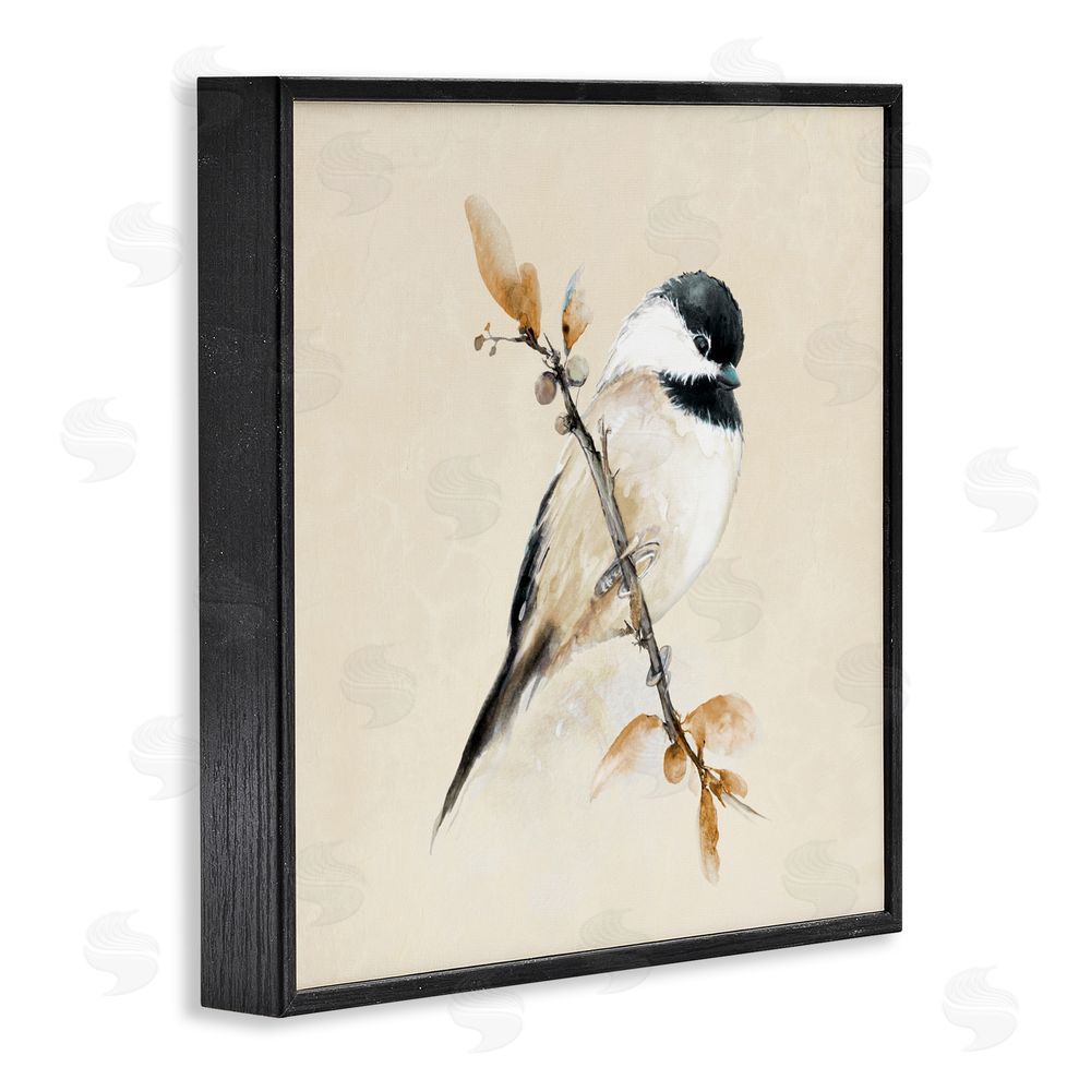 Sundance Graphics Muted Watercolor Chickadee Black Framed Giclee Wall Art Print