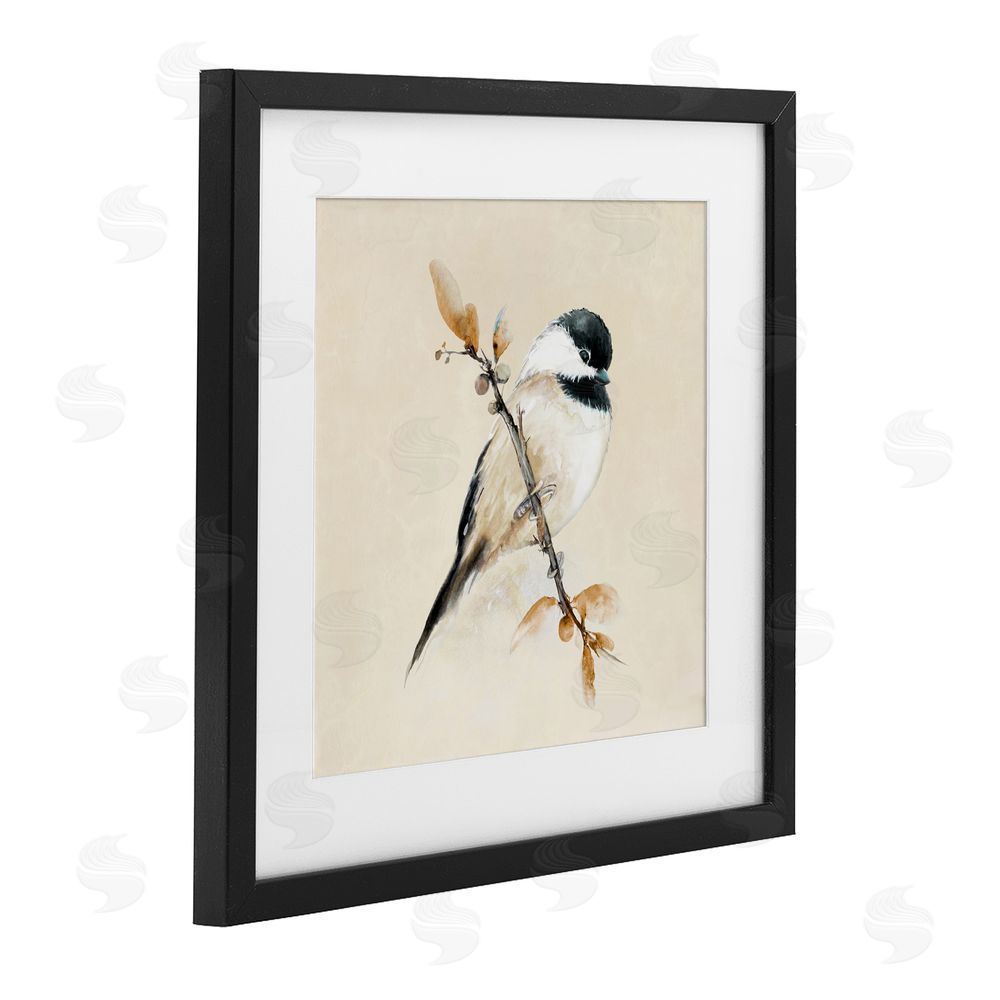 Sundance Graphics Muted Watercolor Chickadee Black Framed Print Under Glass Wall Art